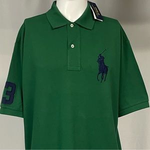 NWT LT Polo Ralph Lauren Classic Fit Button Collar Shirt Green Big Pony